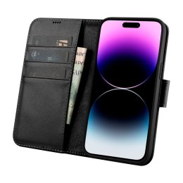 2w1 etui skórzany pokrowiec z klapką iPhone 14 Pro Max Anti-RFID Wallet Case czarny ICARER