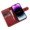 2w1 etui skórzany pokrowiec z klapką iPhone 14 Pro Max Anti-RFID Wallet Case czerwony ICARER