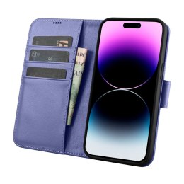 2w1 etui skórzany pokrowiec z klapką iPhone 14 Pro Max Anti-RFID Wallet Case jasnofioletowy ICARER