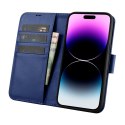 2w1 etui skórzany pokrowiec z klapką iPhone 14 Pro Max Anti-RFID Wallet Case niebieski ICARER