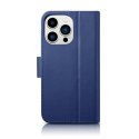 2w1 etui skórzany pokrowiec z klapką iPhone 14 Pro Max Anti-RFID Wallet Case niebieski ICARER