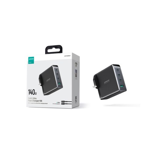 Ładowarka sieciowa GaN 140W wtyczka angielska UK 3x USB-C USB-A + kabel USB-C 1.2m JOYROOM Ładowarka sieciowa GaN 140W wtyczka angielska UK 3x USB-C USB-A + kabel USB-C 1.2m JOYROOM
