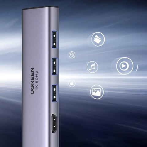 6w1 wielofunkcyjny HUB USB-C - 3x USB HDMI 4K czytnik kart SD i TF szary UGREEN 6w1 wielofunkcyjny HUB USB-C - 3x USB HDMI 4K czytnik kart SD i TF szary UGREEN