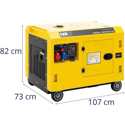 Agregat generator prądotwórczy diesel na kółkach 240/400 V 8500 W 10 kVA 30 l MSW Agregat generator prądotwórczy diesel na kółkach 240/400 V 8500 W 10 kVA 30 l MSW