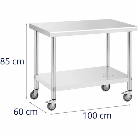 Stół blat roboczy centralny stalowy na kółkach z półką 100 x 60 cm Royal Catering Stół blat roboczy centralny stalowy na kółkach z półką 100 x 60 cm Royal Catering