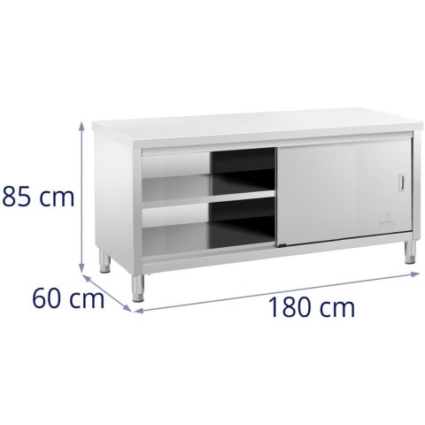 Stół blat roboczy centralny z szafką drzwi suwane 180 x 60 x 85 cm Royal Catering Stół blat roboczy centralny z szafką drzwi suwane 180 x 60 x 85 cm Royal Catering