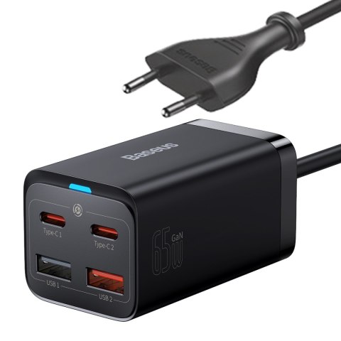 Szybka ładowarka sieciowa GaN3 Pro 2x USB-C / 2x USB 65W PD QC + kabel USB-C 1m czarny BASEUS Szybka ładowarka sieciowa GaN3 Pro 2x USB-C / 2x USB 65W PD QC + kabel USB-C 1m czarny BASEUS