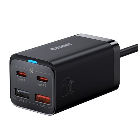 Szybka ładowarka sieciowa GaN3 Pro 2x USB-C / 2x USB 65W PD QC + kabel USB-C 1m czarny BASEUS Szybka ładowarka sieciowa GaN3 Pro 2x USB-C / 2x USB 65W PD QC + kabel USB-C 1m czarny BASEUS