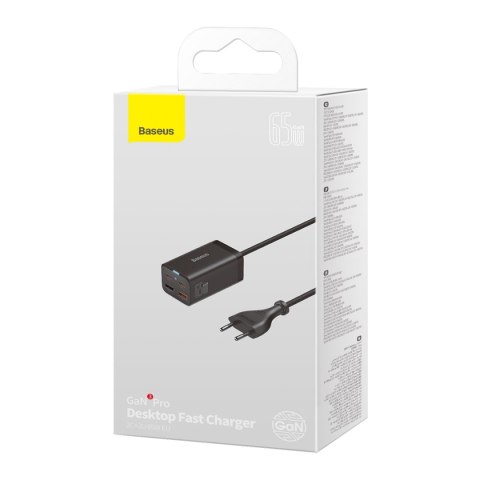Szybka ładowarka sieciowa GaN3 Pro 2x USB-C / 2x USB 65W PD QC + kabel USB-C 1m czarny BASEUS Szybka ładowarka sieciowa GaN3 Pro 2x USB-C / 2x USB 65W PD QC + kabel USB-C 1m czarny BASEUS