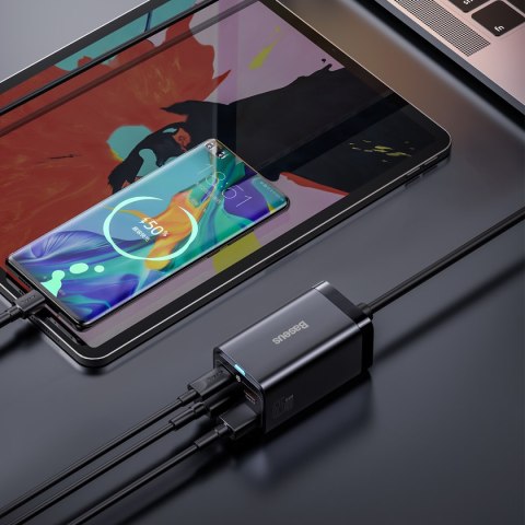 Szybka ładowarka sieciowa GaN3 Pro 2x USB-C / 2x USB 65W PD QC + kabel USB-C 1m czarny BASEUS Szybka ładowarka sieciowa GaN3 Pro 2x USB-C / 2x USB 65W PD QC + kabel USB-C 1m czarny BASEUS