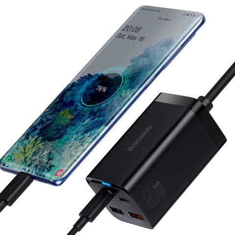 Szybka ładowarka sieciowa GaN3 Pro 2x USB-C / 2x USB 65W PD QC + kabel USB-C 1m czarny BASEUS Szybka ładowarka sieciowa GaN3 Pro 2x USB-C / 2x USB 65W PD QC + kabel USB-C 1m czarny BASEUS