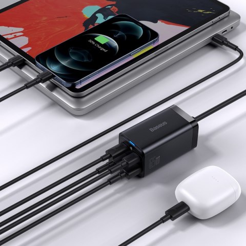 Szybka ładowarka sieciowa GaN3 Pro 2x USB-C / 2x USB 65W PD QC + kabel USB-C 1m czarny BASEUS Szybka ładowarka sieciowa GaN3 Pro 2x USB-C / 2x USB 65W PD QC + kabel USB-C 1m czarny BASEUS