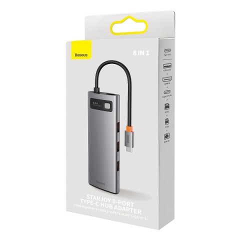 8w1 HUB adapter StarJoy USB-C do USB-C PD 3x USB-A HDMI RJ-45 SD TF szary BASEUS 8w1 HUB adapter StarJoy USB-C do USB-C PD 3x USB-A HDMI RJ-45 SD TF szary BASEUS