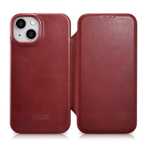 Skórzane etui iPhone 14 Plus z klapką magnetyczne MagSafe CE Oil Wax Premium Leather bordowy ICARER Skórzane etui iPhone 14 Plus z klapką magnetyczne MagSafe CE Oil Wax Premium Leather bordowy ICARER