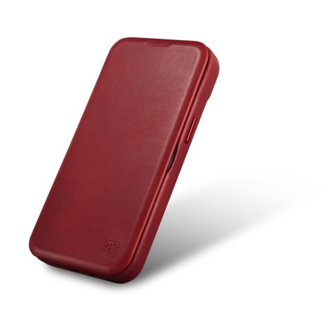 Skórzane etui iPhone 14 Plus z klapką magnetyczne MagSafe CE Oil Wax Premium Leather bordowy ICARER Skórzane etui iPhone 14 Plus z klapką magnetyczne MagSafe CE Oil Wax Premium Leather bordowy ICARER
