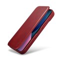 Skórzane etui iPhone 14 Plus z klapką magnetyczne MagSafe CE Oil Wax Premium Leather bordowy ICARER