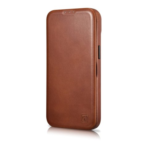 Skórzane etui iPhone 14 Plus z klapką magnetyczne MagSafe CE Oil Wax Premium Leather brązowy ICARER Skórzane etui iPhone 14 Plus z klapką magnetyczne MagSafe CE Oil Wax Premium Leather brązowy ICARER