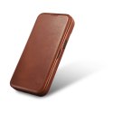 Skórzane etui iPhone 14 Plus z klapką magnetyczne MagSafe CE Oil Wax Premium Leather brązowy ICARER