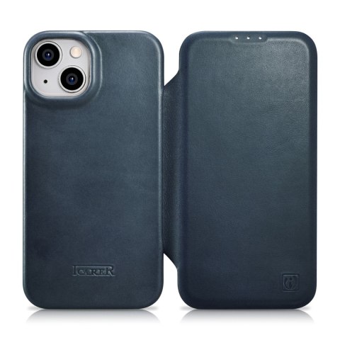 Skórzane etui iPhone 14 Plus z klapką magnetyczne MagSafe CE Oil Wax Premium Leather granatowy ICARER Skórzane etui iPhone 14 Plus z klapką magnetyczne MagSafe CE Oil Wax Premium Leather granatowy ICARER
