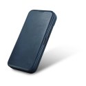 Skórzane etui iPhone 14 Plus z klapką magnetyczne MagSafe CE Oil Wax Premium Leather granatowy ICARER
