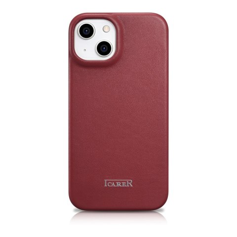 Skórzane etui iPhone 14 Plus z klapką magnetyczne MagSafe CE Premium Leather bordowy ICARER Skórzane etui iPhone 14 Plus z klapką magnetyczne MagSafe CE Premium Leather bordowy ICARER