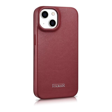 Skórzane etui iPhone 14 Plus z klapką magnetyczne MagSafe CE Premium Leather bordowy ICARER Skórzane etui iPhone 14 Plus z klapką magnetyczne MagSafe CE Premium Leather bordowy ICARER