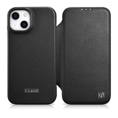 Skórzane etui iPhone 14 Plus z klapką magnetyczne MagSafe CE Premium Leather czarny ICARER Skórzane etui iPhone 14 Plus z klapką magnetyczne MagSafe CE Premium Leather czarny ICARER