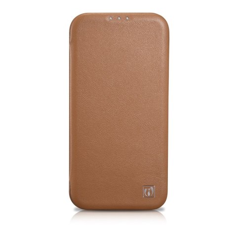 Skórzane etui iPhone 14 Plus z klapką magnetyczne MagSafe CE Premium Leather jasny brąz ICARER Skórzane etui iPhone 14 Plus z klapką magnetyczne MagSafe CE Premium Leather jasny brąz ICARER