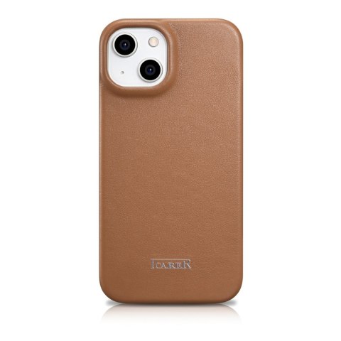 Skórzane etui iPhone 14 Plus z klapką magnetyczne MagSafe CE Premium Leather jasny brąz ICARER Skórzane etui iPhone 14 Plus z klapką magnetyczne MagSafe CE Premium Leather jasny brąz ICARER