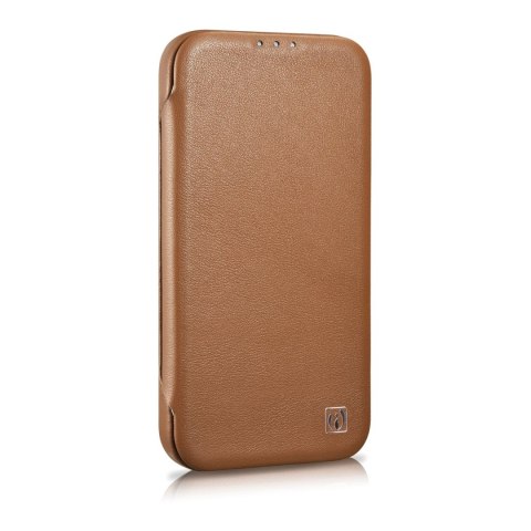Skórzane etui iPhone 14 Plus z klapką magnetyczne MagSafe CE Premium Leather jasny brąz ICARER Skórzane etui iPhone 14 Plus z klapką magnetyczne MagSafe CE Premium Leather jasny brąz ICARER