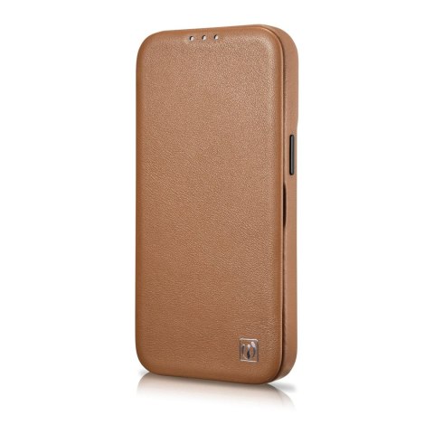Skórzane etui iPhone 14 Plus z klapką magnetyczne MagSafe CE Premium Leather jasny brąz ICARER Skórzane etui iPhone 14 Plus z klapką magnetyczne MagSafe CE Premium Leather jasny brąz ICARER