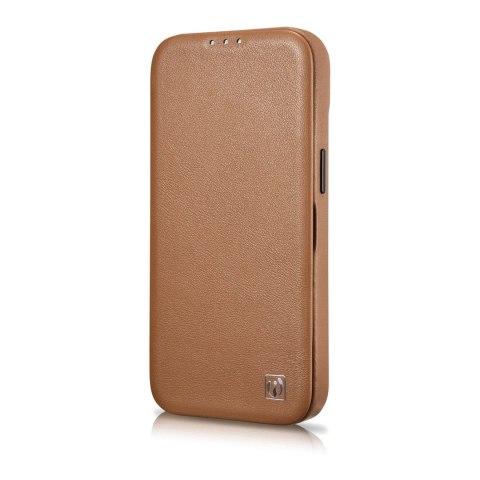 Skórzane etui iPhone 14 Plus z klapką magnetyczne MagSafe CE Premium Leather jasny brąz ICARER Skórzane etui iPhone 14 Plus z klapką magnetyczne MagSafe CE Premium Leather jasny brąz ICARER