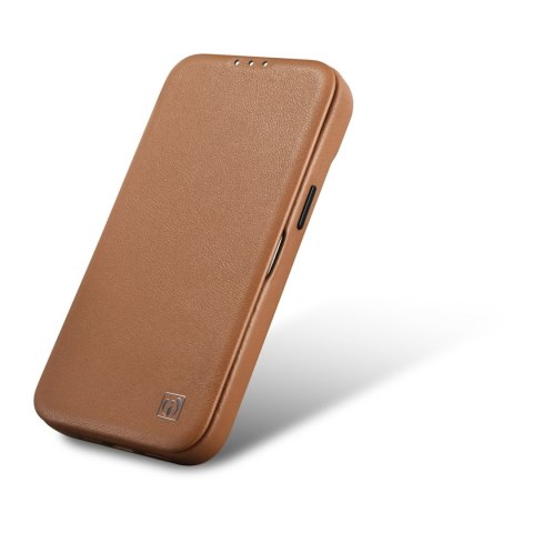 Skórzane etui iPhone 14 Plus z klapką magnetyczne MagSafe CE Premium Leather jasny brąz ICARER Skórzane etui iPhone 14 Plus z klapką magnetyczne MagSafe CE Premium Leather jasny brąz ICARER