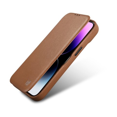Skórzane etui iPhone 14 Plus z klapką magnetyczne MagSafe CE Premium Leather jasny brąz ICARER Skórzane etui iPhone 14 Plus z klapką magnetyczne MagSafe CE Premium Leather jasny brąz ICARER