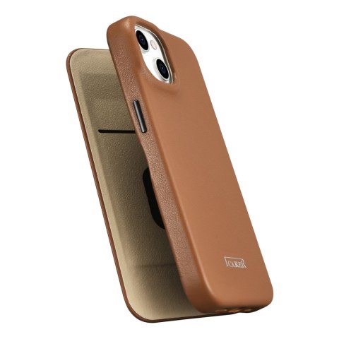 Skórzane etui iPhone 14 Plus z klapką magnetyczne MagSafe CE Premium Leather jasny brąz ICARER Skórzane etui iPhone 14 Plus z klapką magnetyczne MagSafe CE Premium Leather jasny brąz ICARER