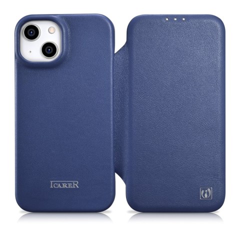 Skórzane etui iPhone 14 Plus z klapką magnetyczne MagSafe CE Premium Leather niebieski ICARER Skórzane etui iPhone 14 Plus z klapką magnetyczne MagSafe CE Premium Leather niebieski ICARER