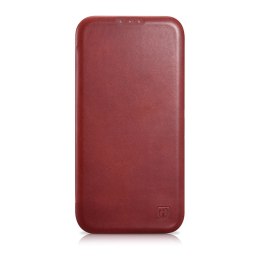 Skórzane etui iPhone 14 Pro Max z klapką magnetyczne MagSafe CE Oil Wax Premium Leather bordowy ICARER
