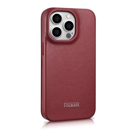 Skórzane etui iPhone 14 Pro Max z klapką magnetyczne MagSafe CE Premium Leather bordowy ICARER Skórzane etui iPhone 14 Pro Max z klapką magnetyczne MagSafe CE Premium Leather bordowy ICARER