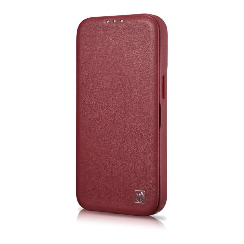 Skórzane etui iPhone 14 Pro Max z klapką magnetyczne MagSafe CE Premium Leather bordowy ICARER Skórzane etui iPhone 14 Pro Max z klapką magnetyczne MagSafe CE Premium Leather bordowy ICARER