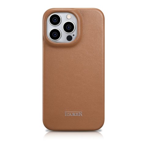 Skórzane etui iPhone 14 Pro z klapką magnetyczne MagSafe CE Premium Leather jasny brąz ICARER Skórzane etui iPhone 14 Pro z klapką magnetyczne MagSafe CE Premium Leather jasny brąz ICARER