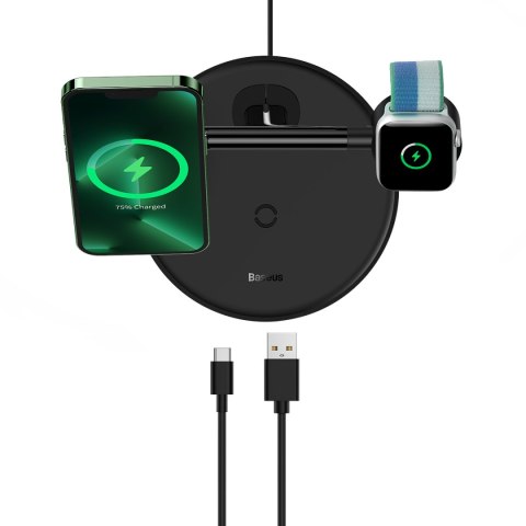 3w1 stojak ładowarka indukcyjna do iPhone Apple Watch AirPods + kabel USB-C 1m czarny BASEUS 3w1 stojak ładowarka indukcyjna do iPhone Apple Watch AirPods + kabel USB-C 1m czarny BASEUS