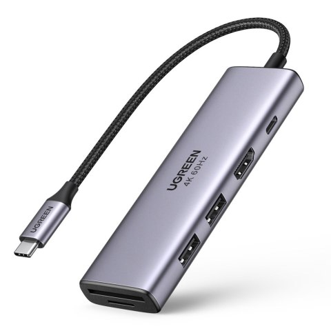 6w1 wielofunkcyjny HUB USB-C - 2x USB HDMI 4K czytnik kart SD i TF USB-C PD 100W szary UGREEN 6w1 wielofunkcyjny HUB USB-C - 2x USB HDMI 4K czytnik kart SD i TF USB-C PD 100W szary UGREEN