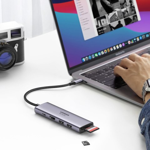 6w1 wielofunkcyjny HUB USB-C - 2x USB HDMI 4K czytnik kart SD i TF USB-C PD 100W szary UGREEN 6w1 wielofunkcyjny HUB USB-C - 2x USB HDMI 4K czytnik kart SD i TF USB-C PD 100W szary UGREEN