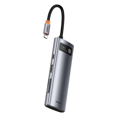 7w1 HUB Adapter Metal Gleam Series USB-C do USB-C PD 3x USB-A HDMI SD TF szary BASEUS 7w1 HUB Adapter Metal Gleam Series USB-C do USB-C PD 3x USB-A HDMI SD TF szary BASEUS