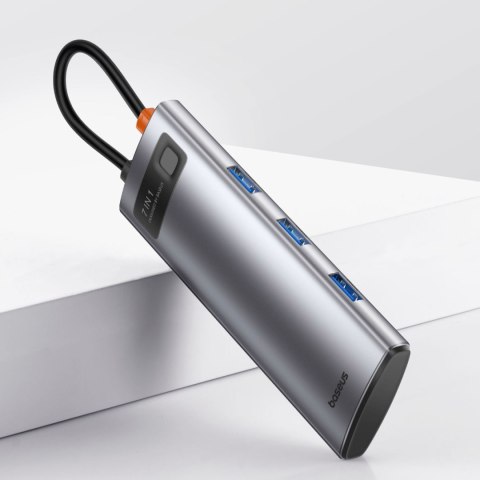 7w1 HUB Adapter Metal Gleam Series USB-C do USB-C PD 3x USB-A HDMI SD TF szary BASEUS 7w1 HUB Adapter Metal Gleam Series USB-C do USB-C PD 3x USB-A HDMI SD TF szary BASEUS