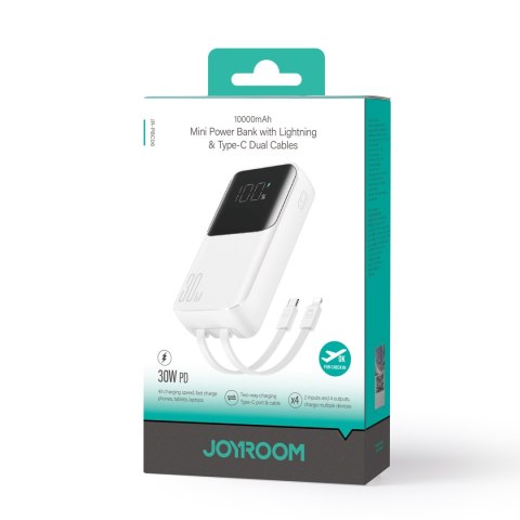 Mini powerbank 10000mAh z wbudowanymi kablami JR-PBC06 30W biały JOYROOM Mini powerbank 10000mAh z wbudowanymi kablami JR-PBC06 30W biały JOYROOM