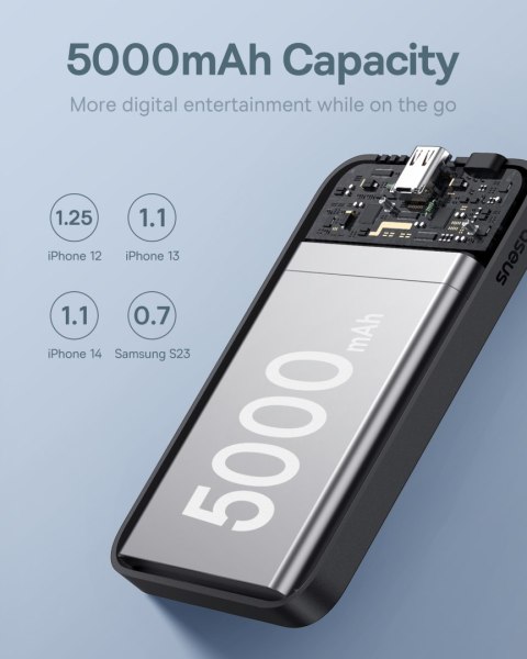 Mini powerbank 5000mAh 20W + kabel USB-C 20V / 3A czarny BASEUS Mini powerbank 5000mAh 20W + kabel USB-C 20V / 3A czarny BASEUS