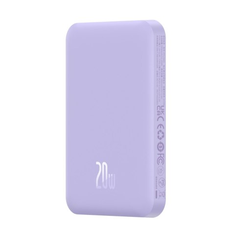Mini powerbank 5000mAh 20W + kabel USB-C 20V / 3A fioletowy BASEUS Mini powerbank 5000mAh 20W + kabel USB-C 20V / 3A fioletowy BASEUS