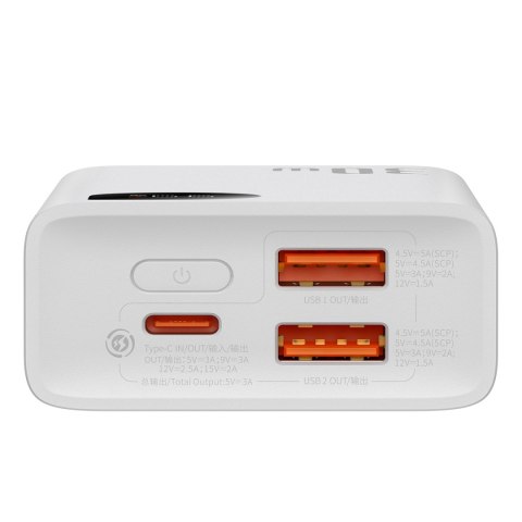 Powerbank Adaman2 10000mAh z wyświetlaczem cyfrowym 2x USB-A / 1x USB-C 30W biały BASEUS Powerbank Adaman2 10000mAh z wyświetlaczem cyfrowym 2x USB-A / 1x USB-C 30W biały BASEUS
