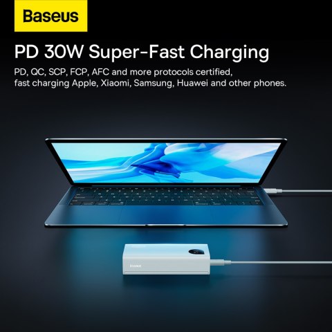 Powerbank Adaman2 10000mAh z wyświetlaczem cyfrowym 2x USB-A / 1x USB-C 30W biały BASEUS Powerbank Adaman2 10000mAh z wyświetlaczem cyfrowym 2x USB-A / 1x USB-C 30W biały BASEUS